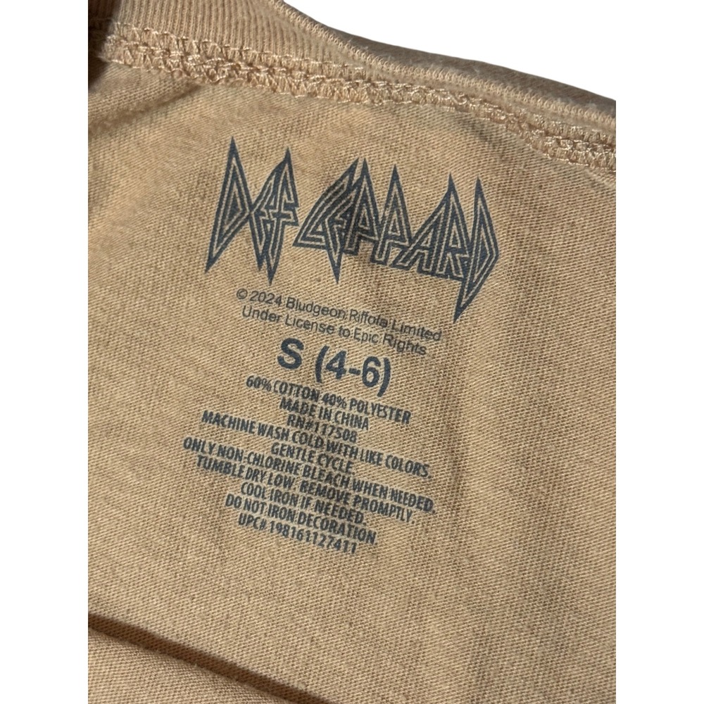 Def Leppard Graphic T-Shirt Tan Brown Leopards Band Tee Small 4-6 - Picture 2 of 6